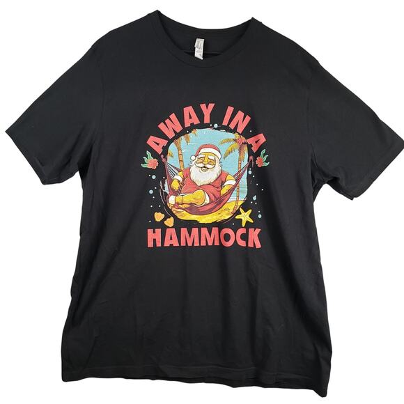 Canvas Other - Away In A Hammock Size 2XL Beach Santa Graphic Tee Shirt Black Christmas Funny
